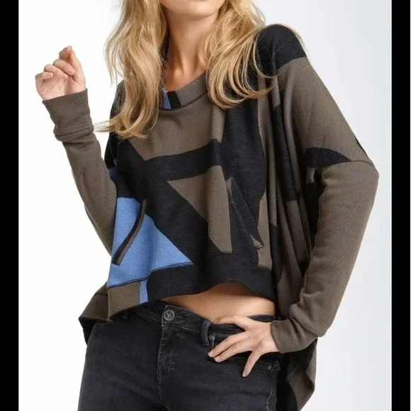Gwen Stefani L.A.M.B. Crewneck Oversized Slouchy Box Fit Kangaroo Pocket Sweater - Picture 1 of 9